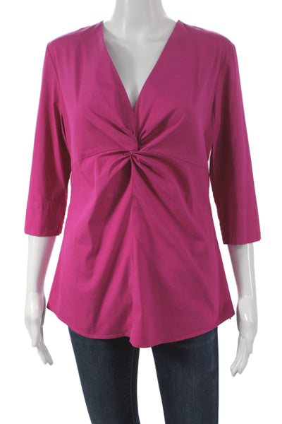 Van Laack Womens Basic V Neck Pink Blouse Zip 3/4 Sleeve Cotton Size 40