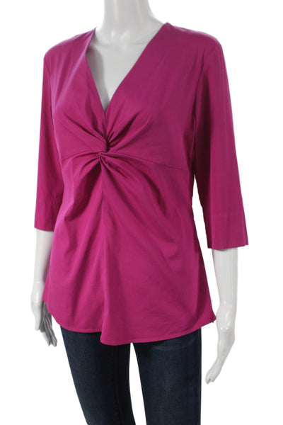 Van Laack Womens Basic V Neck Pink Blouse Zip 3/4 Sleeve Cotton Size 40