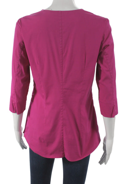 Van Laack Womens Basic V Neck Pink Blouse Zip 3/4 Sleeve Cotton Size 40