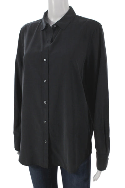 J. Mclaughlin Womens Basic Silk Collared Long Sleeve Button Up Black Size M