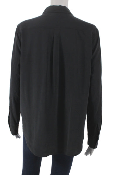 J. Mclaughlin Womens Basic Silk Collared Long Sleeve Button Up Black Size M