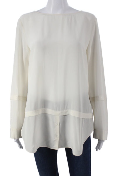 Van Laack Women Tunic Blouse Ivory Silk Boat Neck Long Sleeve Button Size 40