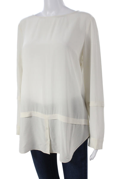 Van Laack Women Tunic Blouse Ivory Silk Boat Neck Long Sleeve Button Size 40