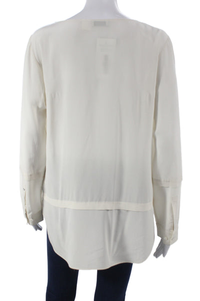 Van Laack Women Tunic Blouse Ivory Silk Boat Neck Long Sleeve Button Size 40
