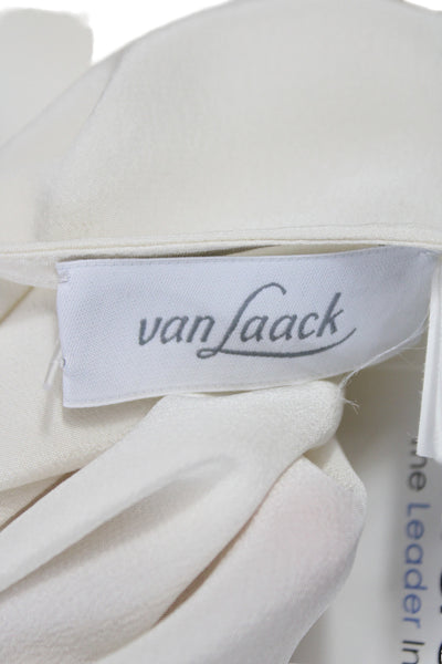 Van Laack Women Tunic Blouse Ivory Silk Boat Neck Long Sleeve Button Size 40