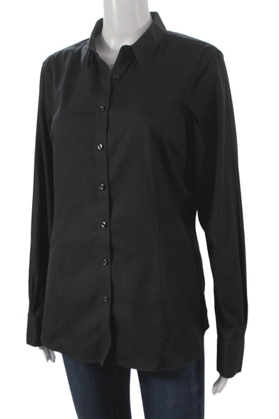 Brooks Brothers Womens Collared Black Button Up Blouse Supima Cotton Size 10