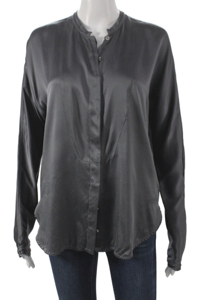 Van Laack Womens Basic Silk High Neck Long Sleeve Blouse Gray Size 40