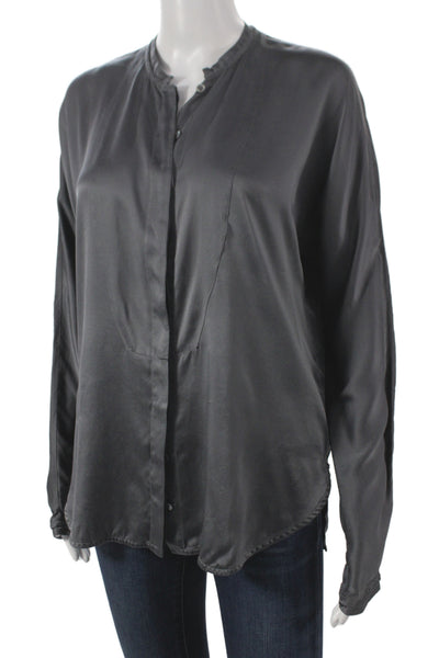 Van Laack Womens Basic Silk High Neck Long Sleeve Blouse Gray Size 40