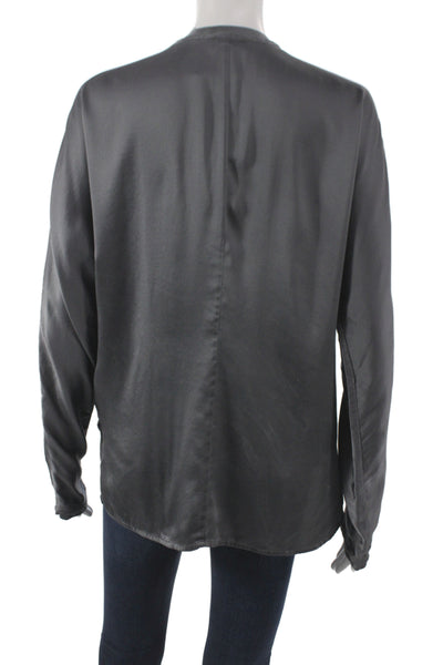 Van Laack Womens Basic Silk High Neck Long Sleeve Blouse Gray Size 40