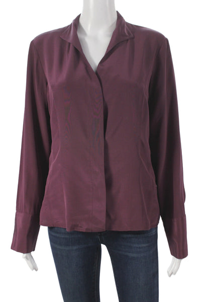 Van Laack Women Purple Silk Collared Button Long Sleeve Blouse Size 40