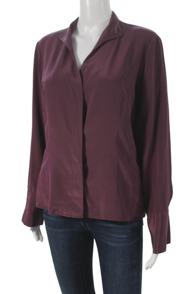 Van Laack Women Purple Silk Collared Button Long Sleeve Blouse Size 40