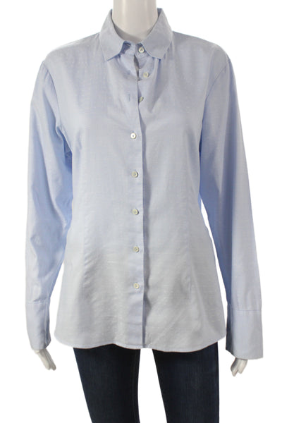 Van Laack Womens Blue Polka Dot Cotton Collared Button Up Long Sleeve Size 40