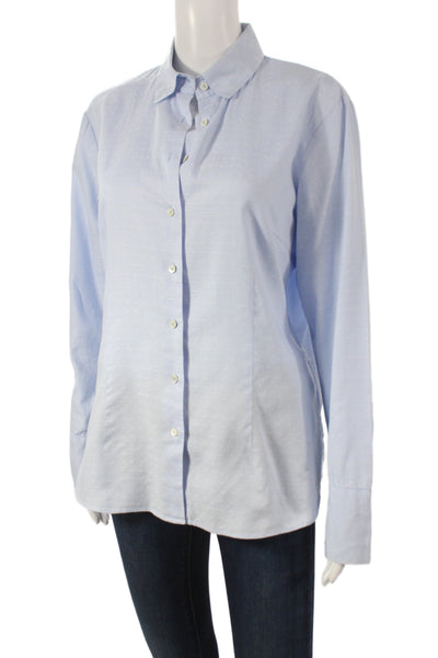 Van Laack Womens Blue Polka Dot Cotton Collared Button Up Long Sleeve Size 40