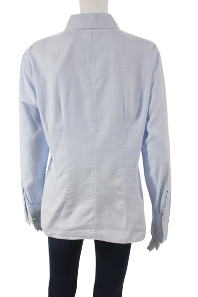 Van Laack Womens Blue Polka Dot Cotton Collared Button Up Long Sleeve Size 40
