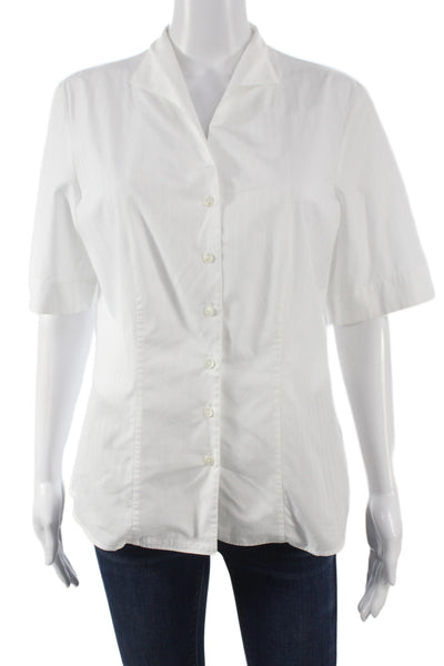 Van Laack Women Basic White Striped Cotton Collared Short Sleeve Blouse Size 40
