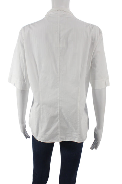 Van Laack Women Basic White Striped Cotton Collared Short Sleeve Blouse Size 40