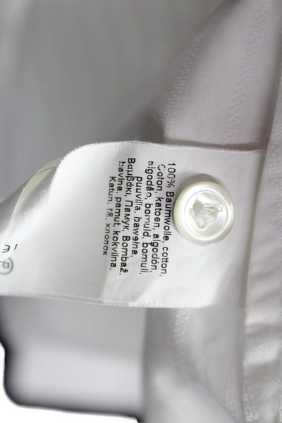 Van Laack Women Basic White Striped Cotton Collared Short Sleeve Blouse Size 40