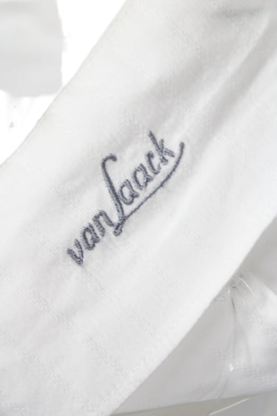 Van Laack Women Basic White Striped Cotton Collared Short Sleeve Blouse Size 40