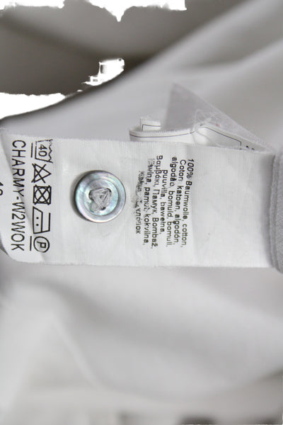 Van Laack Women Button-Up Blouse White Cotton Mock Neck Longsleeve Size 40