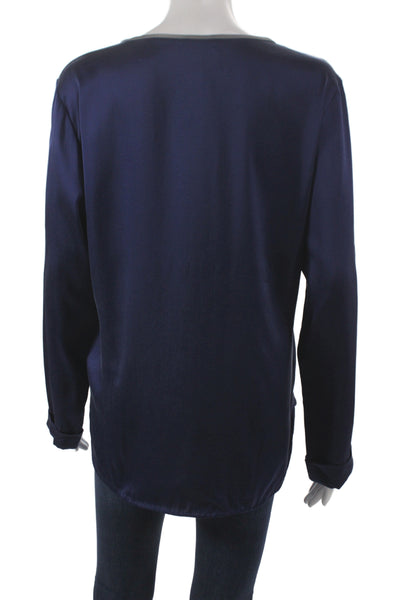Van Laack Womens Silk V-Neck Long Sleeve Blouse Solid Blue Size 40