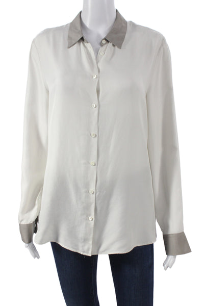 Van Laack Women Basic Silk Collared Button Blouse Long Sleeve White Size 40