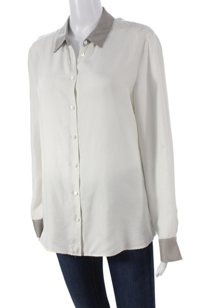 Van Laack Women Basic Silk Collared Button Blouse Long Sleeve White Size 40