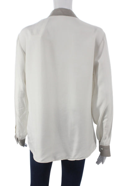 Van Laack Women Basic Silk Collared Button Blouse Long Sleeve White Size 40