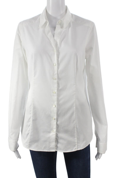Van Laack Women White Cotton Polka Dot Button-Up Blouse Long Sleeve Size 40