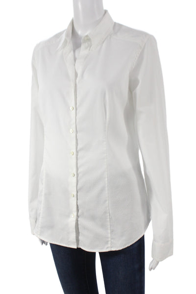 Van Laack Women White Cotton Polka Dot Button-Up Blouse Long Sleeve Size 40