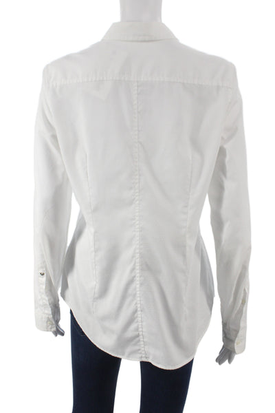 Van Laack Women White Cotton Polka Dot Button-Up Blouse Long Sleeve Size 40