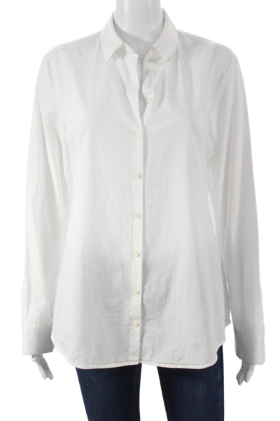 Van Laack Women Basic White Collared Cotton Button-Up Long Sleeve Top Size 40