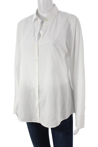 Van Laack Women Basic White Collared Cotton Button-Up Long Sleeve Top Size 40