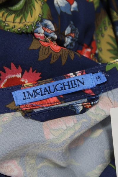 J. Mclaughlin Women Maxi Floral V-Neck Long Sleeve Tie Waist Dress Blue Size M