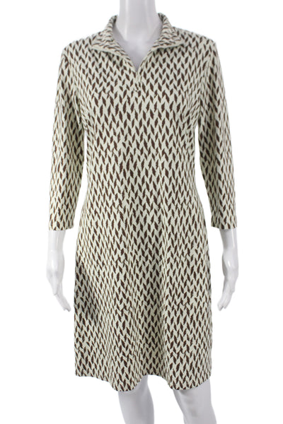 J. Mclaughlin Womens Shift Dress Brown 3/4 Sleeve Geometric Nylon Size M