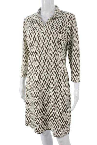 J. Mclaughlin Womens Shift Dress Brown 3/4 Sleeve Geometric Nylon Size M