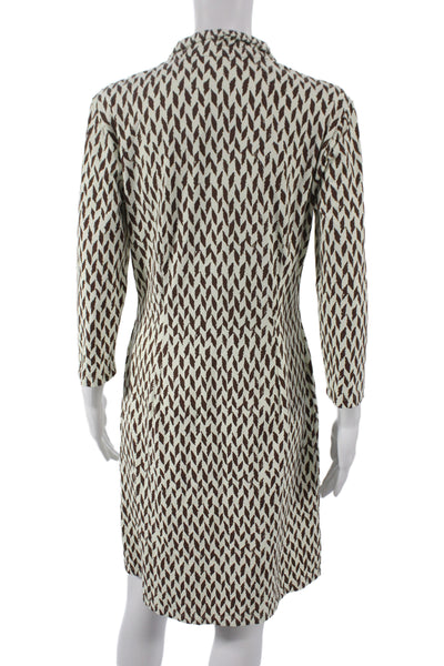 J. Mclaughlin Womens Shift Dress Brown 3/4 Sleeve Geometric Nylon Size M