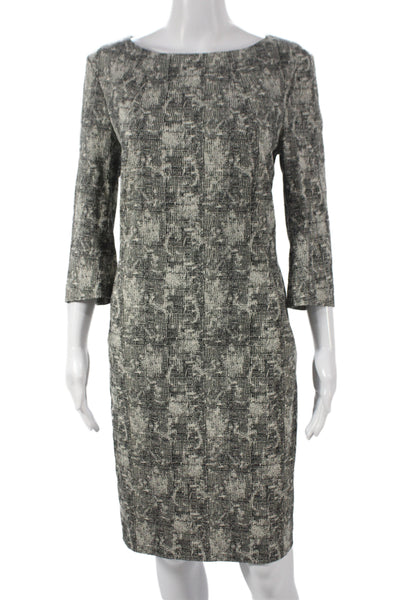 MM. La Fleur Women Sheath Dress Gray Boat Neck 3/4 Sleeve Knee Zip Size 12
