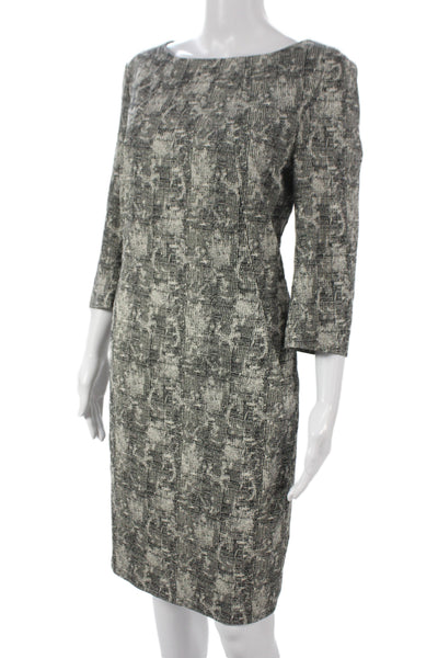 MM. La Fleur Women Sheath Dress Gray Boat Neck 3/4 Sleeve Knee Zip Size 12