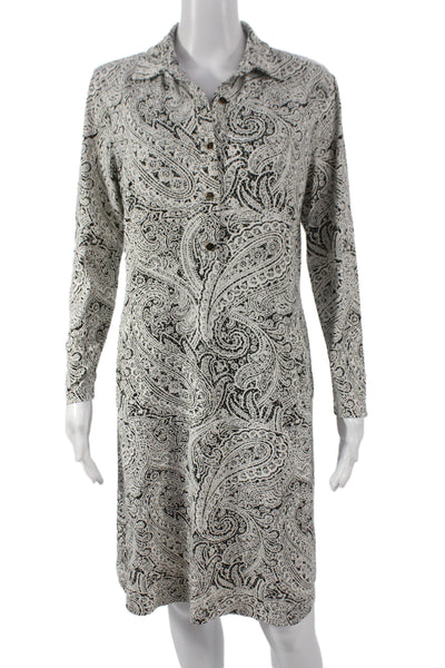 J. Mclaughlin Women Shirt Dress Black Paisley Long Sleeve Button Size M