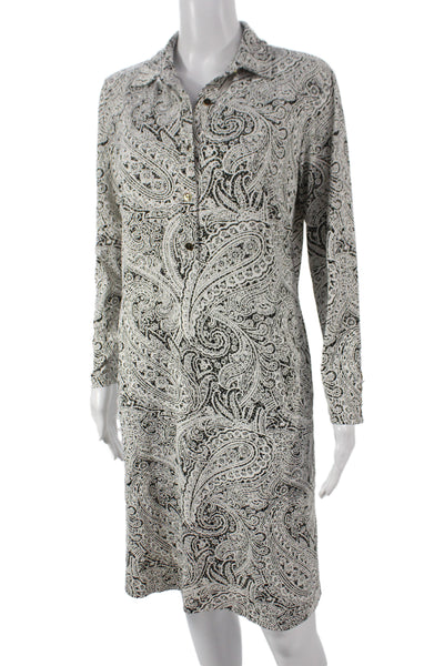 J. Mclaughlin Women Shirt Dress Black Paisley Long Sleeve Button Size M