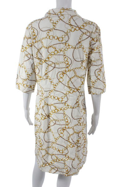 J. Mclaughlin Women White Shift Dress 3/4 Sleeve Collared Geometric Size 10