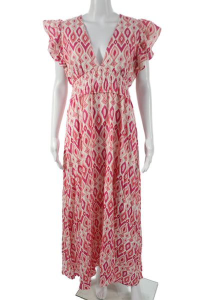 STS Sail To Sable Womens Maxi Dress Pink Linen VNeck Short Sleeve Size M