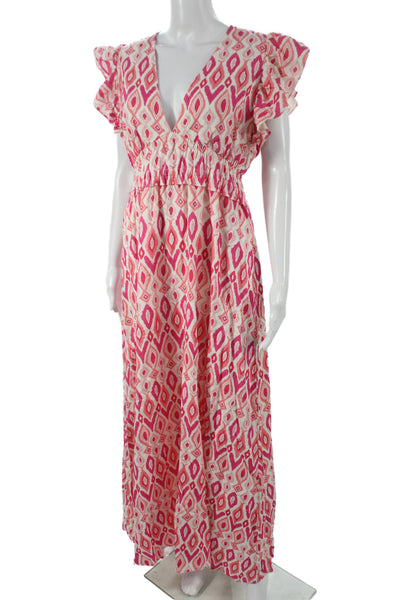 STS Sail To Sable Womens Maxi Dress Pink Linen VNeck Short Sleeve Size M