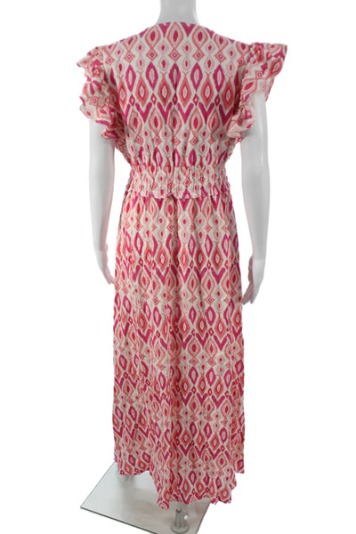 STS Sail To Sable Womens Maxi Dress Pink Linen VNeck Short Sleeve Size M