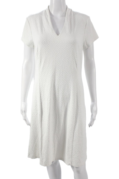 J. Mclaughlin Women Shift Dress White V Neck Short Sleeve Geometric Size M