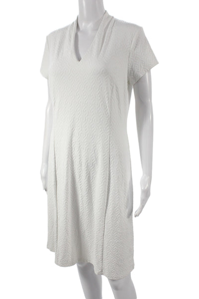 J. Mclaughlin Women Shift Dress White V Neck Short Sleeve Geometric Size M