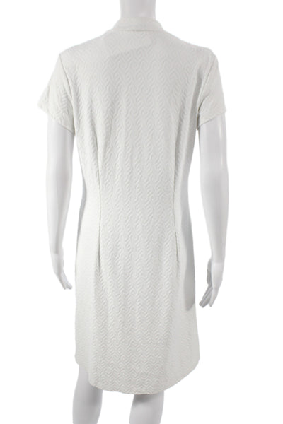 J. Mclaughlin Women Shift Dress White V Neck Short Sleeve Geometric Size M