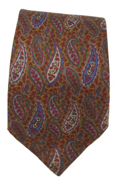 Gucci Mens Silk Paisley Print Classic Tie Brown