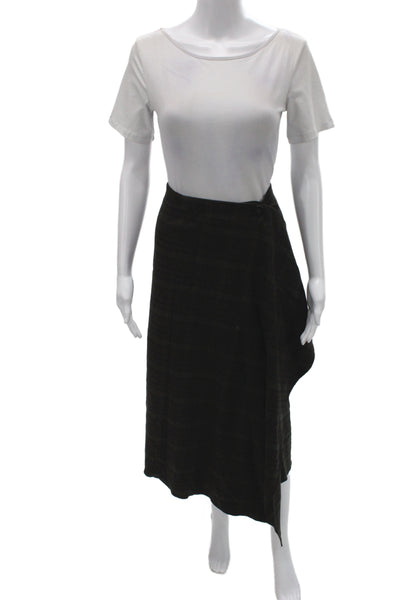 MNG Womens Wrap Plaid Midi Skirt Black Button Polyester Size 10