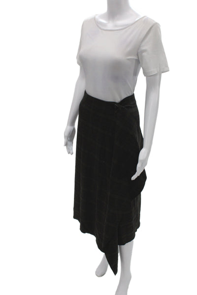 MNG Womens Wrap Plaid Midi Skirt Black Button Polyester Size 10